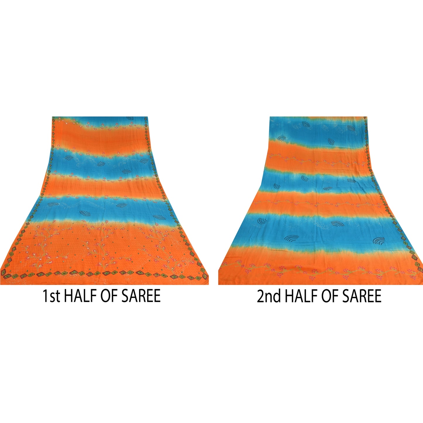 Сари в винтажном стиле на санскрите, оранжевое, расшитое вручную бисером, сари из чистого крепированного шелка, устойчивая ткань