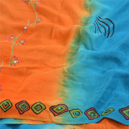 Сари в винтажном стиле на санскрите, оранжевое, расшитое вручную бисером, сари из чистого крепированного шелка, устойчивая ткань