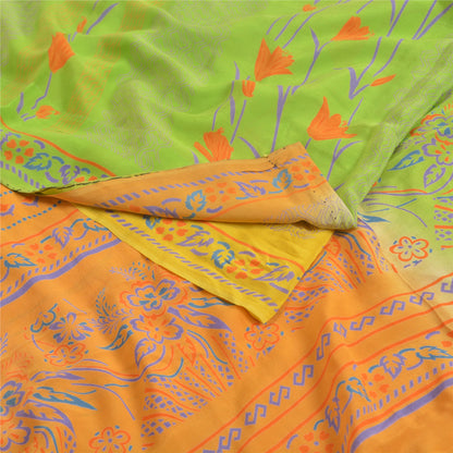 Sanskriti Vintage Sarees Multi Pure Crepe Silk Printed Sari Floral Craft Sustainable Fabric
