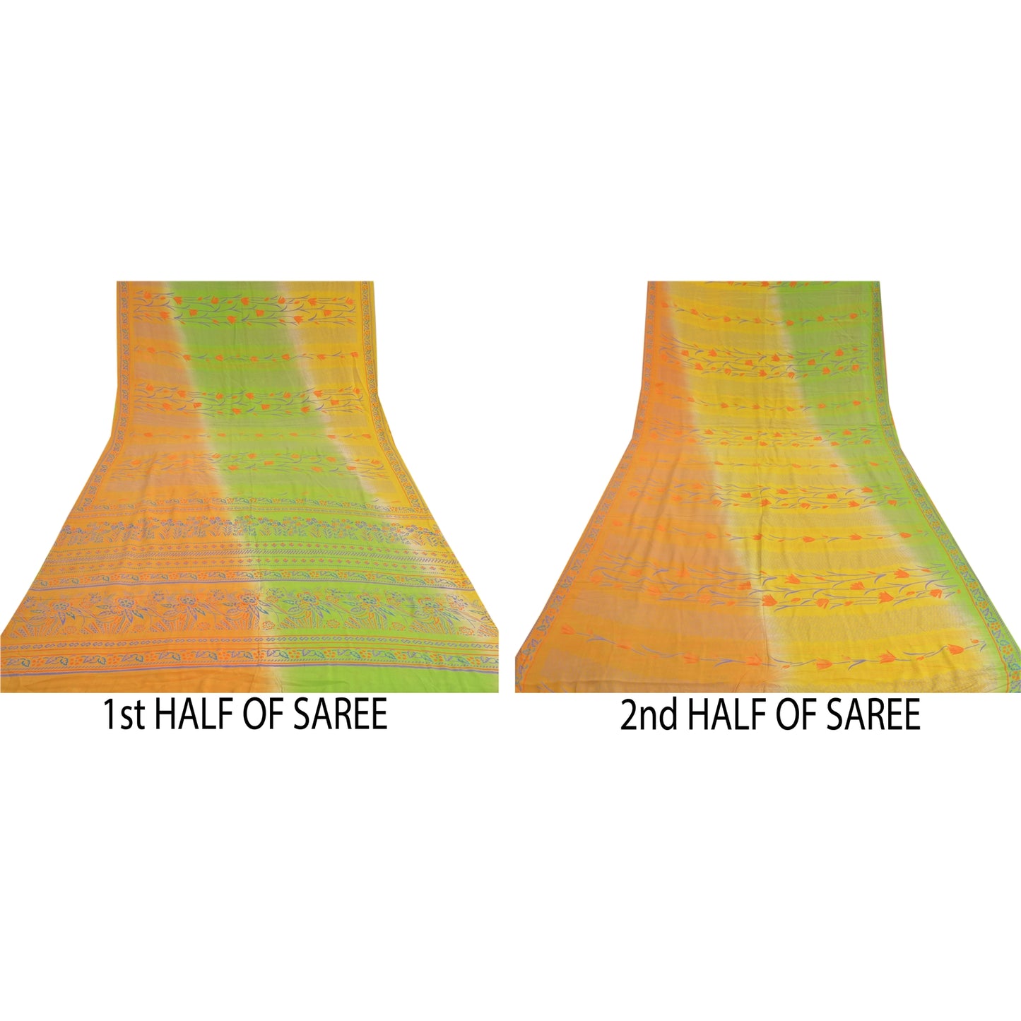 Sanskriti Vintage Sarees Multi Pure Crepe Silk Printed Sari Floral Craft Sustainable Fabric