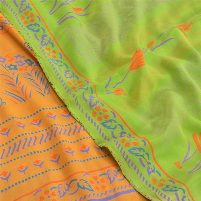 Sanskriti Vintage Sarees Multi Pure Crepe Silk Printed Sari Floral Craft Sustainable Fabric