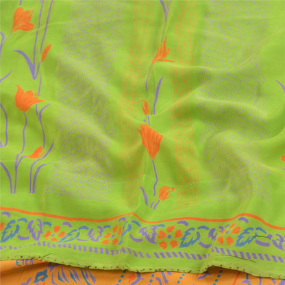 Sanskriti Vintage Sarees Multi Pure Crepe Silk Printed Sari Floral Craft Sustainable Fabric
