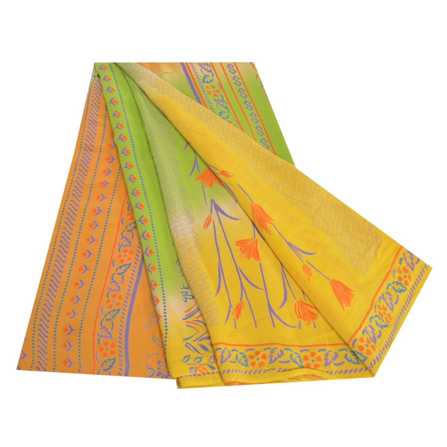 Sanskriti Vintage Sarees Multi Pure Crepe Silk Printed Sari Floral Craft Sustainable Fabric