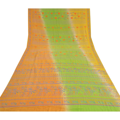 Sanskriti Vintage Sarees Multi Pure Crepe Silk Printed Sari Floral Craft Sustainable Fabric