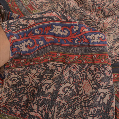 Sanskriti Vintage Sarees Indian Black Pure Crepe Silk Printed Sari Craft Sustainable Fabric