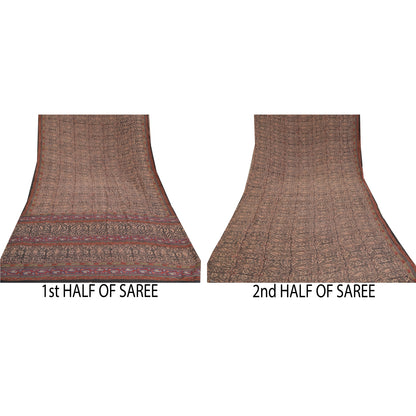 Sanskriti Vintage Sarees Indian Black Pure Crepe Silk Printed Sari Craft Sustainable Fabric