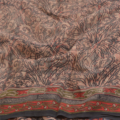 Sanskriti Vintage Sarees Indian Black Pure Crepe Silk Printed Sari Craft Sustainable Fabric