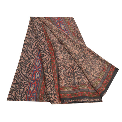 Sanskriti Vintage Sarees Indian Black Pure Crepe Silk Printed Sari Craft Sustainable Fabric