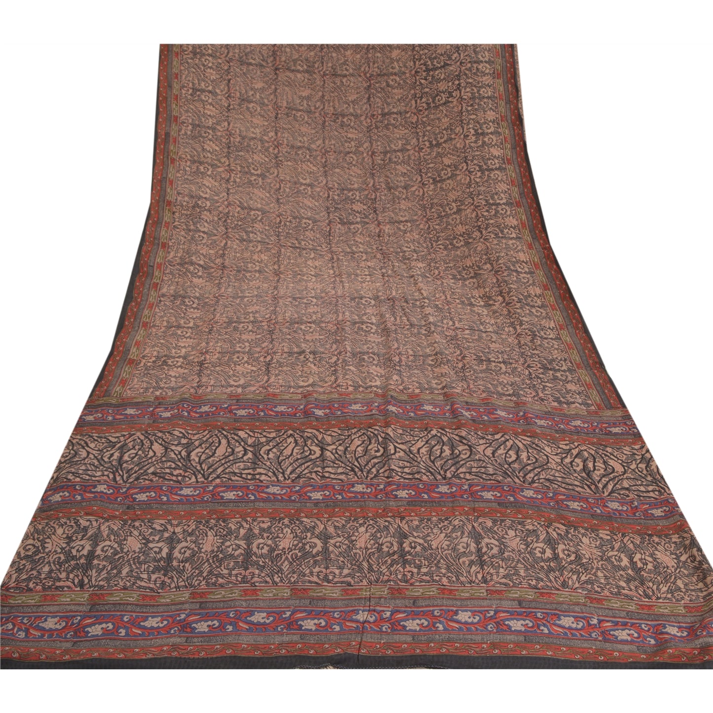 Sanskriti Vintage Sarees Indian Black Pure Crepe Silk Printed Sari Craft Sustainable Fabric