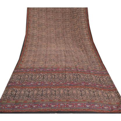 Sanskriti Vintage Sarees Indian Black Pure Crepe Silk Printed Sari Craft Sustainable Fabric