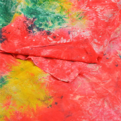 Sanskriti Vintage Sarees Indian Multi Tie-Dye Pure Crepe Silk Sari Craft Sustainable Fabric