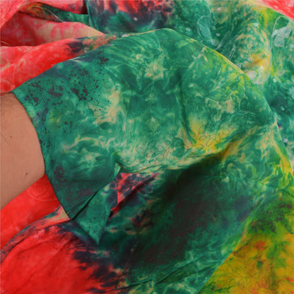 Sanskriti Vintage Sarees Indian Multi Tie-Dye Pure Crepe Silk Sari Craft Sustainable Fabric