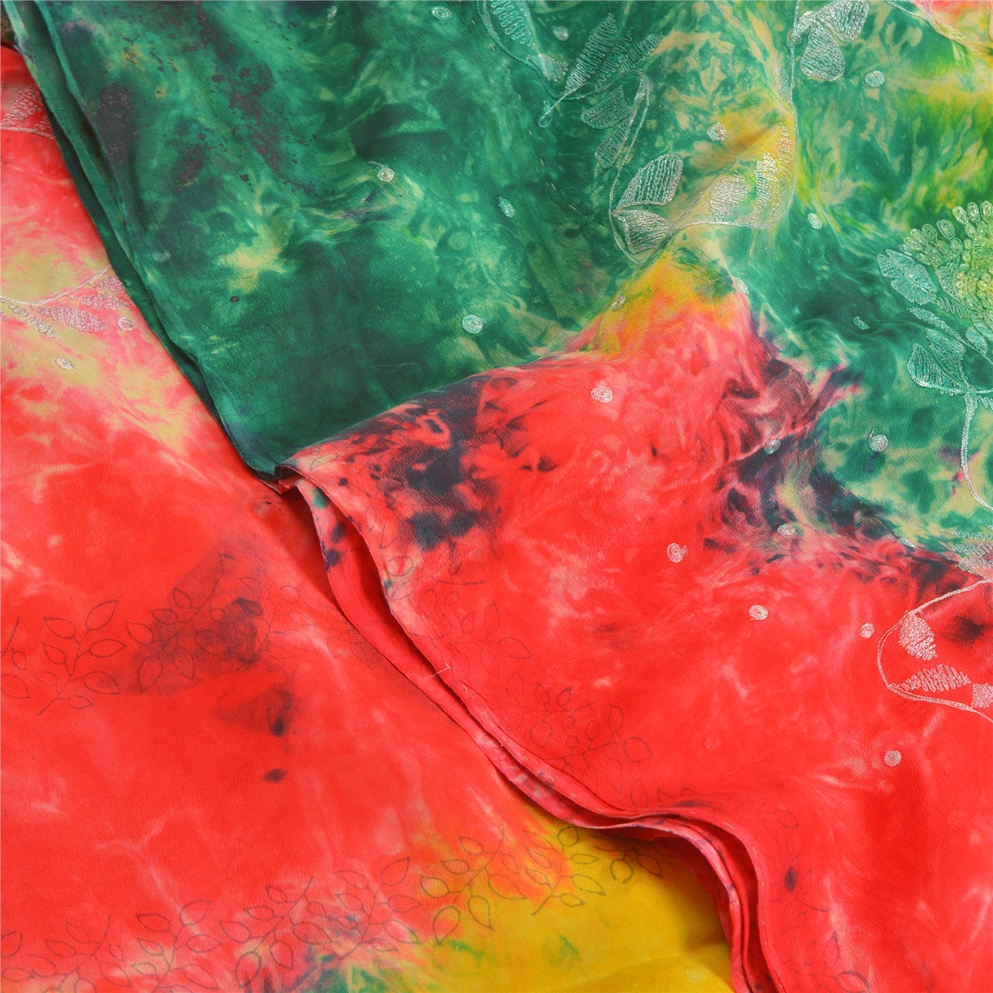 Sanskriti Vintage Sarees Indian Multi Tie-Dye Pure Crepe Silk Sari Craft Sustainable Fabric