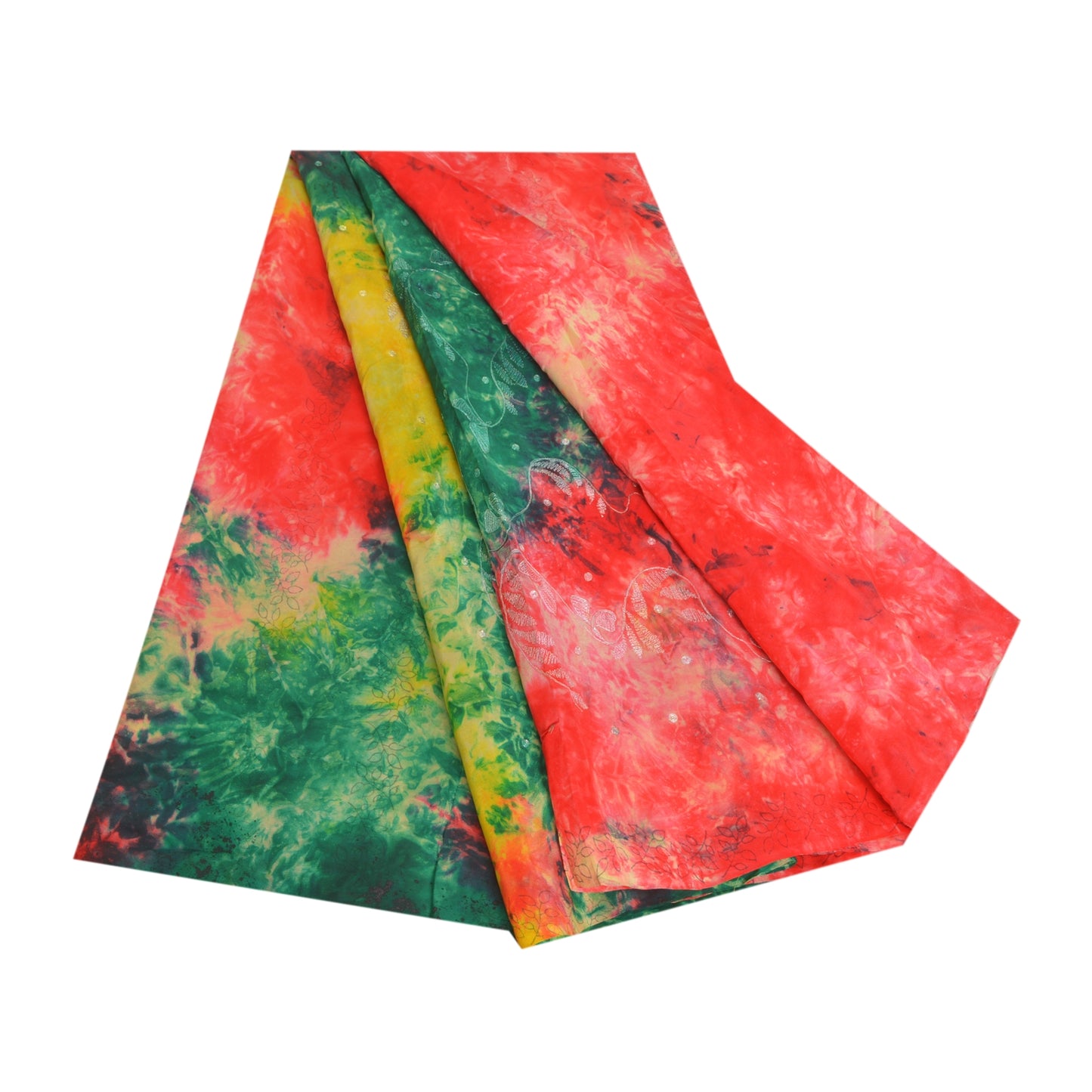 Sanskriti Vintage Sarees Indian Multi Tie-Dye Pure Crepe Silk Sari Craft Sustainable Fabric