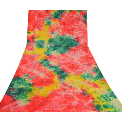 Sanskriti Vintage Sarees Indian Multi Tie-Dye Pure Crepe Silk Sari Craft Sustainable Fabric