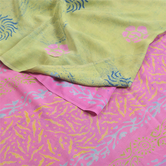 Sanskriti Vintage Sarees Purple Block Printed Pure Crepe Silk Sari Craft Sustainable Fabric
