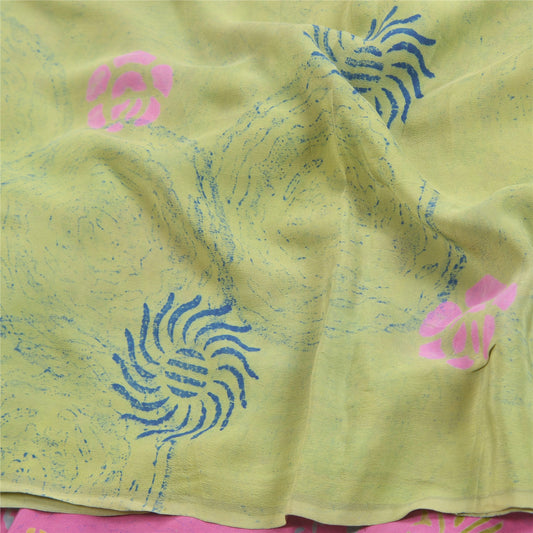 Sanskriti Vintage Sarees Purple Block Printed Pure Crepe Silk Sari Craft Sustainable Fabric