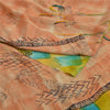 Sanskriti Vintage Sarees Peach Indian Pure Crepe Silk Printed Sari Craft Sustainable Fabric