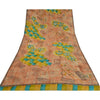 Sanskriti Vintage Sarees Peach Indian Pure Crepe Silk Printed Sari Craft Sustainable Fabric