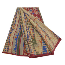Load image into Gallery viewer, Sanskriti Vintage Sarees Hand Beaded Kantha Pure Crepe Silk Printed Sari Fabric
