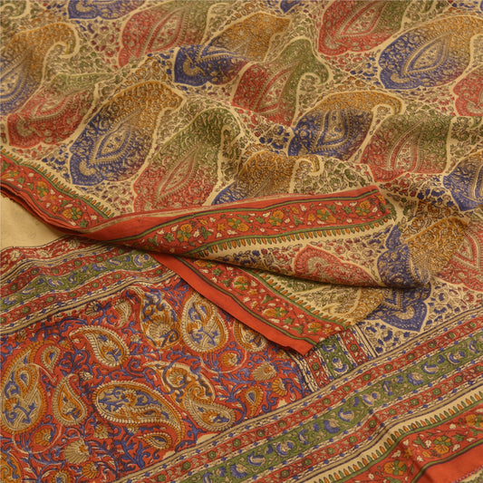 Санскритские винтажные сари из индийского чистого крепированного шелка с принтом, сари для рукоделия, устойчивая ткань