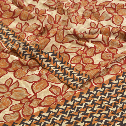 Sanskriti Vintage Sarees Red 100% Pure Crepe Silk Printed Sari Soft Craft Sustainable Fabric