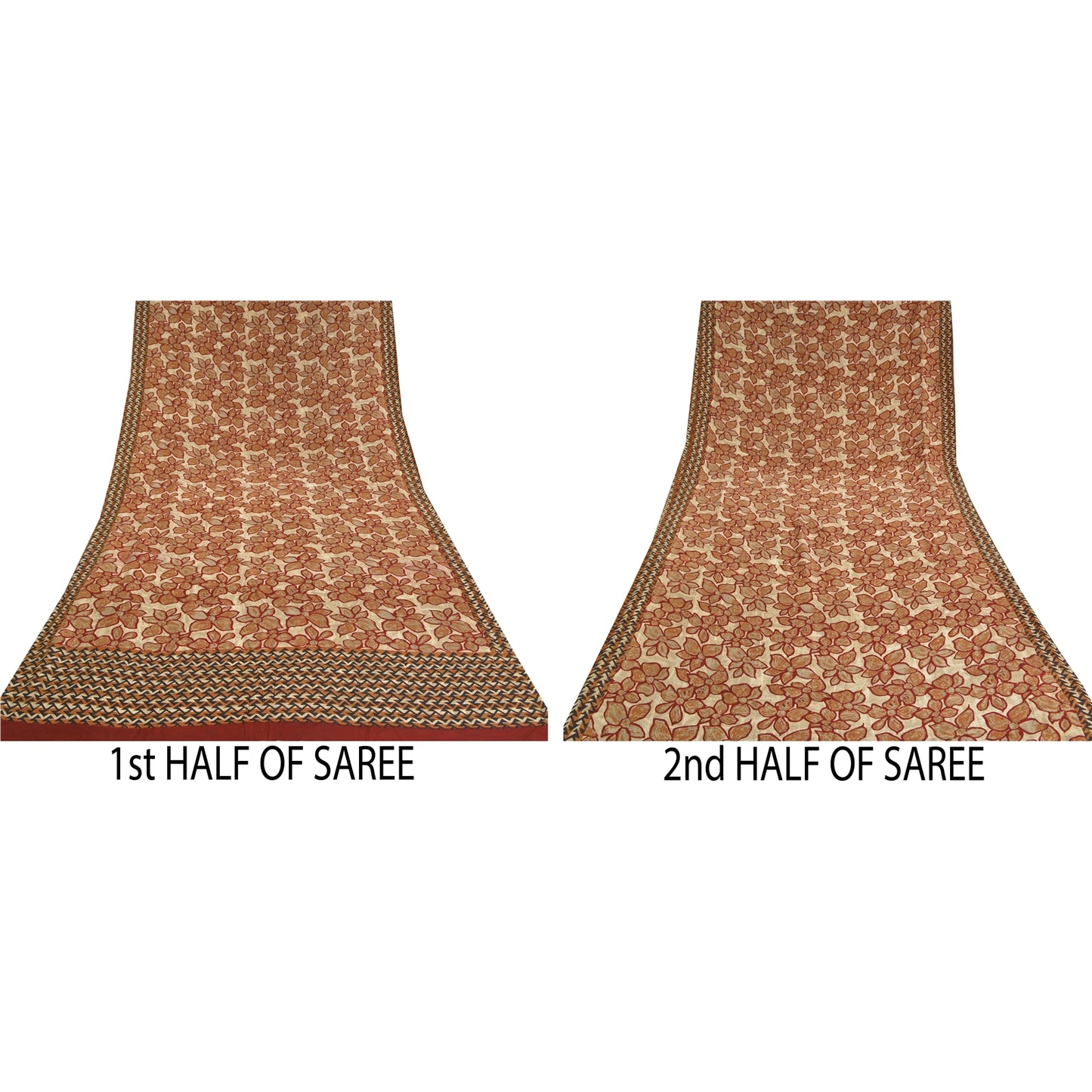 Sanskriti Vintage Sarees Red 100% Pure Crepe Silk Printed Sari Soft Craft Sustainable Fabric