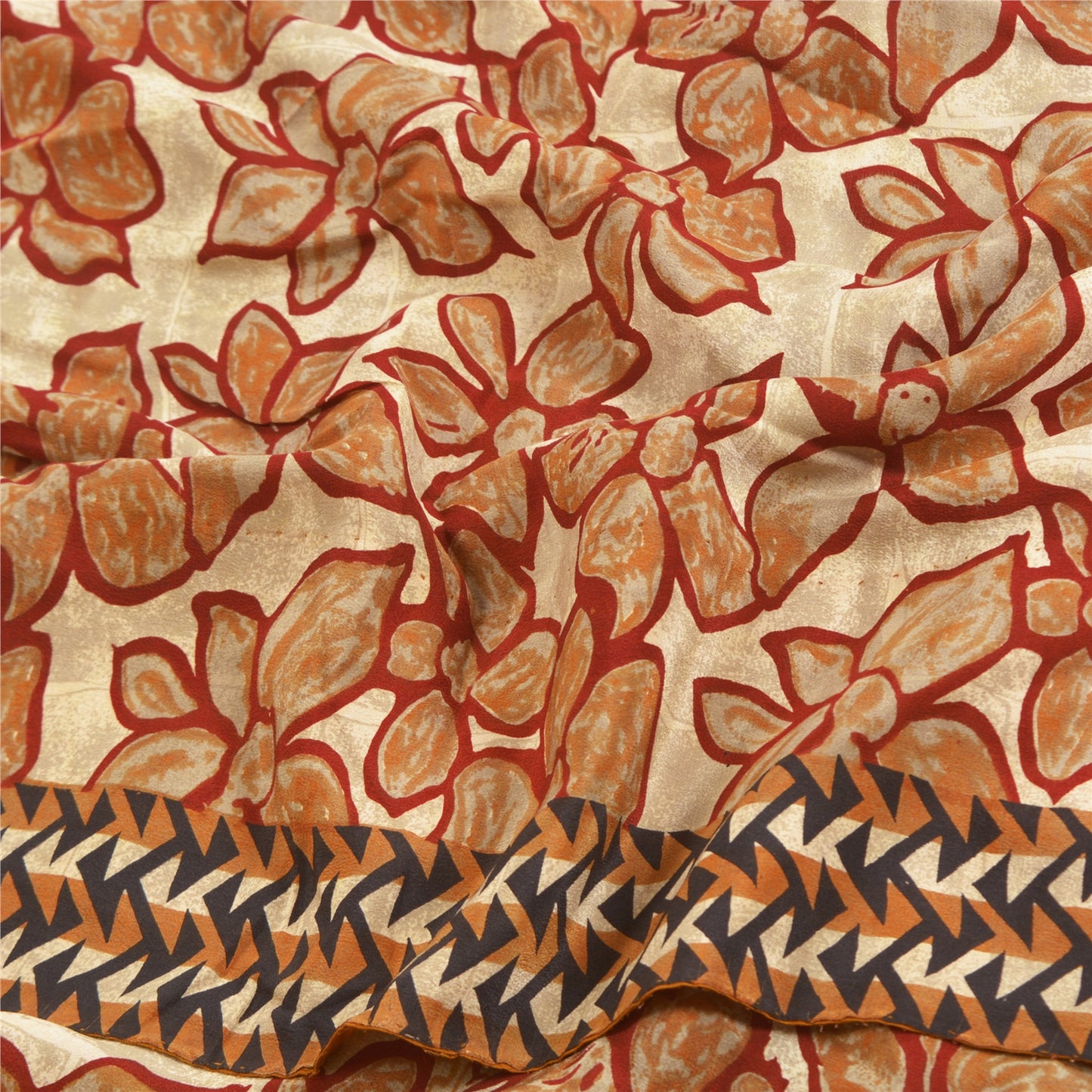 Sanskriti Vintage Sarees Red 100% Pure Crepe Silk Printed Sari Soft Craft Sustainable Fabric