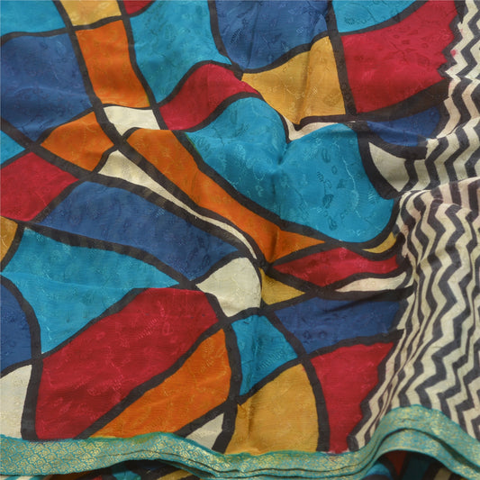 Сари Sanskriti Vintage, черная смесь жоржета, напечатанная ткань, сари, ремесло, устойчивая ткань