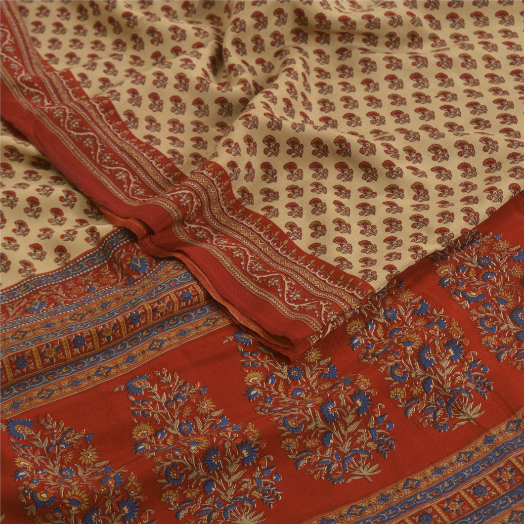 Sanskriti Vintage Sarees Pastel-Green Pure Crepe Silk Printed Sari Craft Fabric