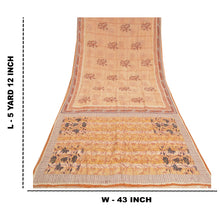 Load image into Gallery viewer, Sanskriti Vintage Sarees Cream HandBead Kantha Pure Crepe Silk Print Sari Fabric
