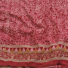 Load image into Gallery viewer, Sanskriti Vintage Sarees Dark Red Hand Beaded Kantha Crepe Sari 5yd Craft Fabric
