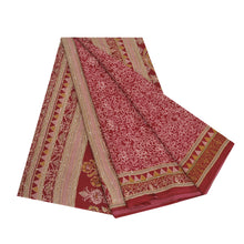 Load image into Gallery viewer, Sanskriti Vintage Sarees Dark Red Hand Beaded Kantha Crepe Sari 5yd Craft Fabric
