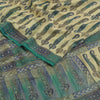 Sanskriti Vintage Sarees Green Pure Crepe Silk Paisley Printed Sari Craft Sustainable Fabric
