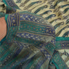 Sanskriti Vintage Sarees Green Pure Crepe Silk Paisley Printed Sari Craft Sustainable Fabric