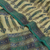 Sanskriti Vintage Sarees Green Pure Crepe Silk Paisley Printed Sari Craft Sustainable Fabric