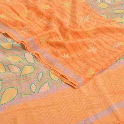 Sanskriti Vintage Sarees Indian Peach Pure Crepe Silk Printed Sari Craft Sustainable Fabric