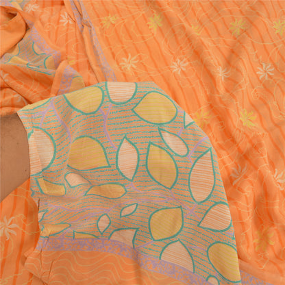 Sanskriti Vintage Sarees Indian Peach Pure Crepe Silk Printed Sari Craft Sustainable Fabric