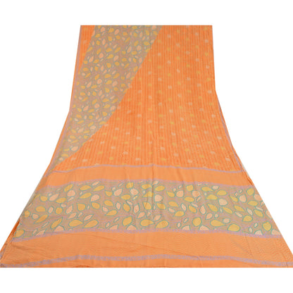 Sanskriti Vintage Sarees Indian Peach Pure Crepe Silk Printed Sari Craft Sustainable Fabric