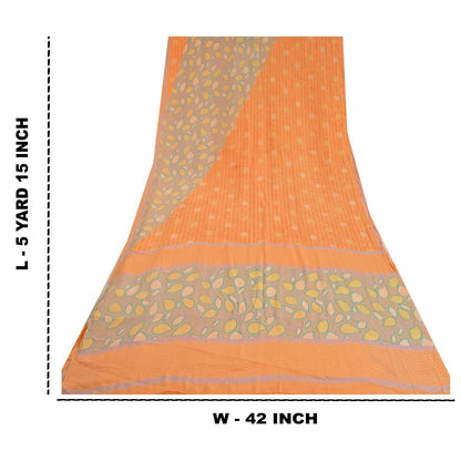 Sanskriti Vintage Sarees Indian Peach Pure Crepe Silk Printed Sari Craft Sustainable Fabric