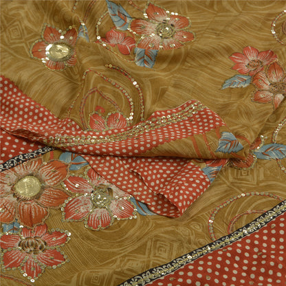 Сари Sanskriti Vintage, зеленое, расшитое вручную бисером, сари из чистого крепированного шелка, устойчивая ткань