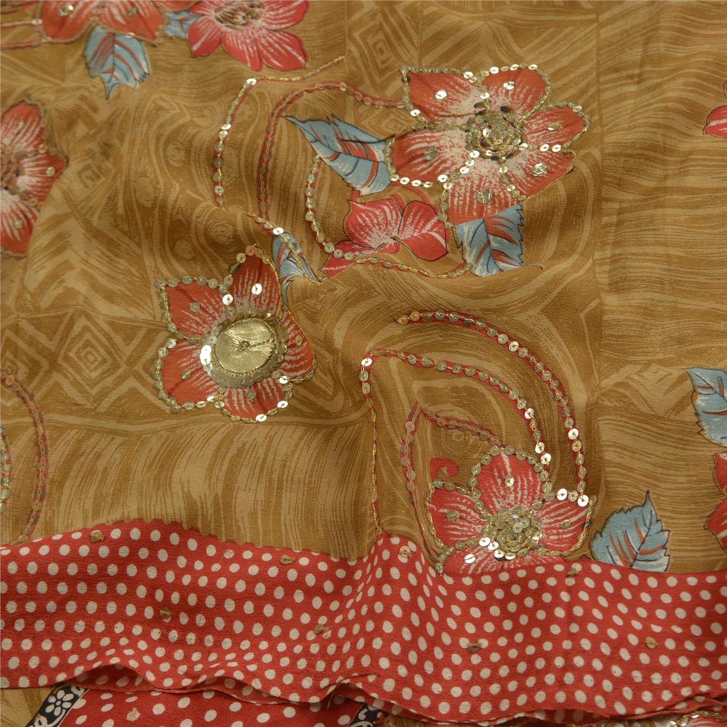 Сари Sanskriti Vintage, зеленое, расшитое вручную бисером, сари из чистого крепированного шелка, устойчивая ткань