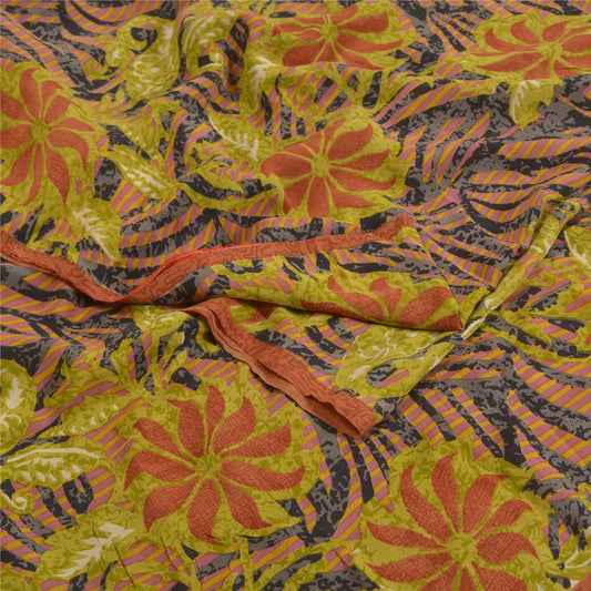 Sanskriti Vintage Sarees Multi 100% Pure Crepe Silk Printed Sari Craft Sustainable Fabric