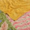Sanskriti Vintage Sarees Indian Yellow Pure Crepe Silk Printed Sari Craft Sustainable Fabric