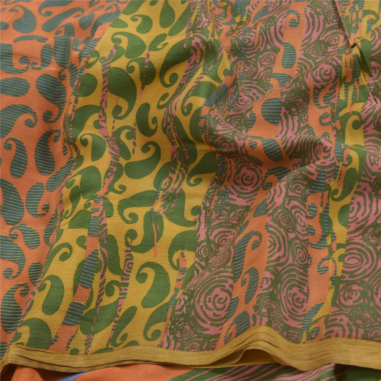 Sanskriti Vintage Sarees Multi Pure Crepe Silk Printed Sari Paisley Craft Sustainable Fabric