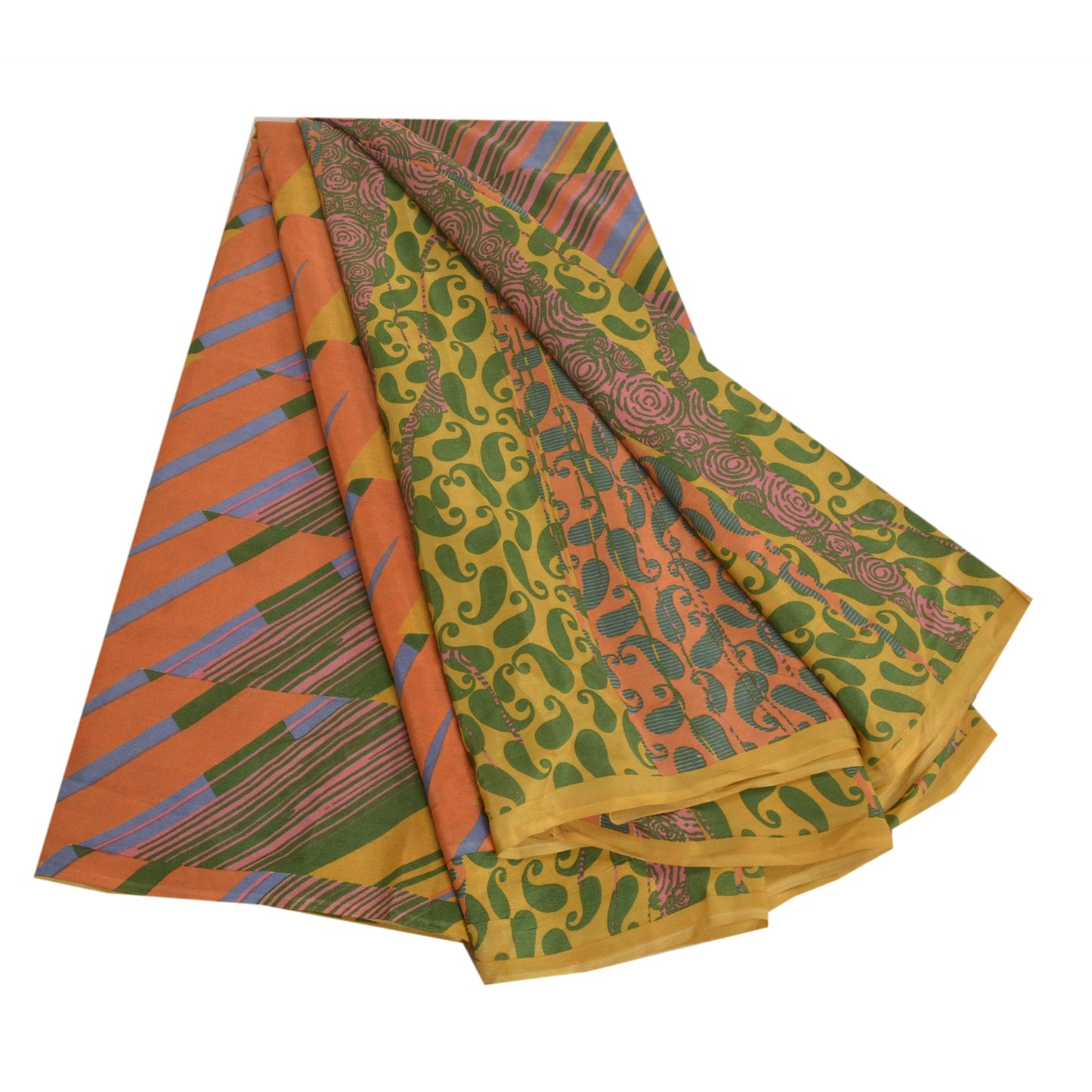 Sanskriti Vintage Sarees Multi Pure Crepe Silk Printed Sari Paisley Craft Sustainable Fabric