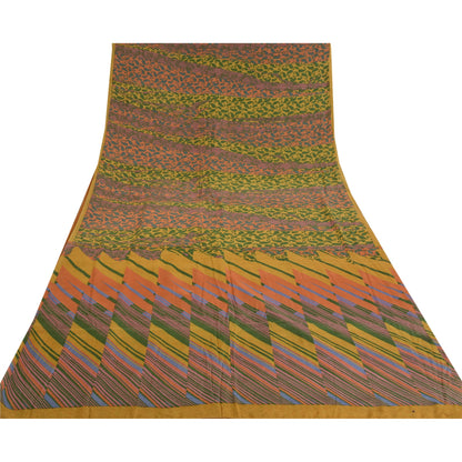 Sanskriti Vintage Sarees Multi Pure Crepe Silk Printed Sari Paisley Craft Sustainable Fabric