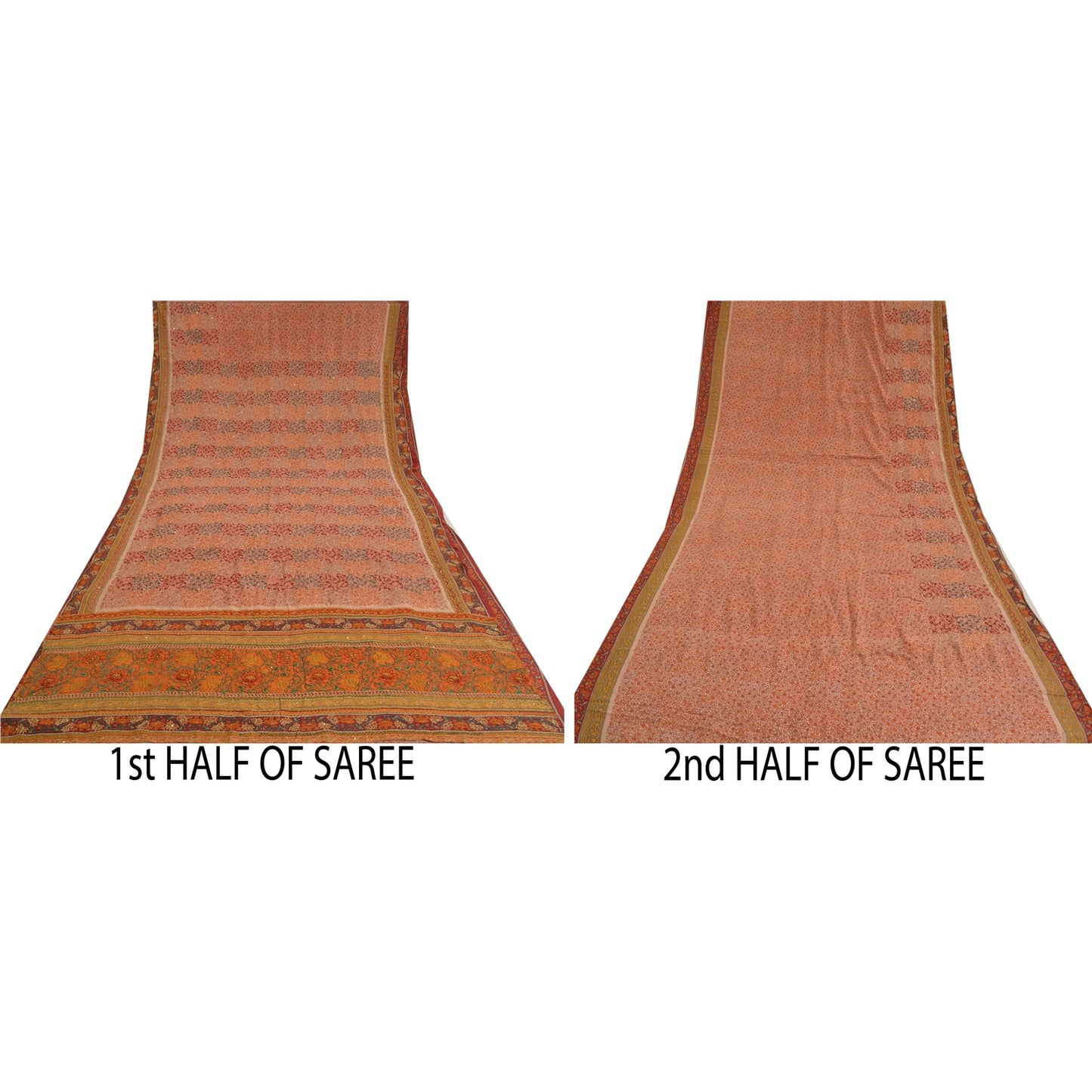 Sanskriti Vintage Sarees Multi Pure Crepe Silk Hand Beaded Printed Sari Sustainable Fabric