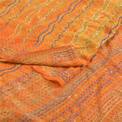 Сари Санскрити Винтаж Оранжевый Чистый Креп Шелк Ручной Работы Бисером Напечатанное Сари Экологичная Ткань