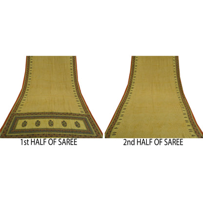 Санскритские винтажные сари зеленое 100% чистый креп шелк напечатанное сари ремесло устойчивая ткань